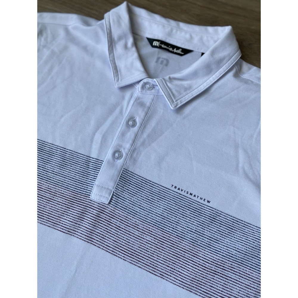 Travis Mathew Golf‎ Polo Shirt Mens Stripe Stretch White Colorful Size XL